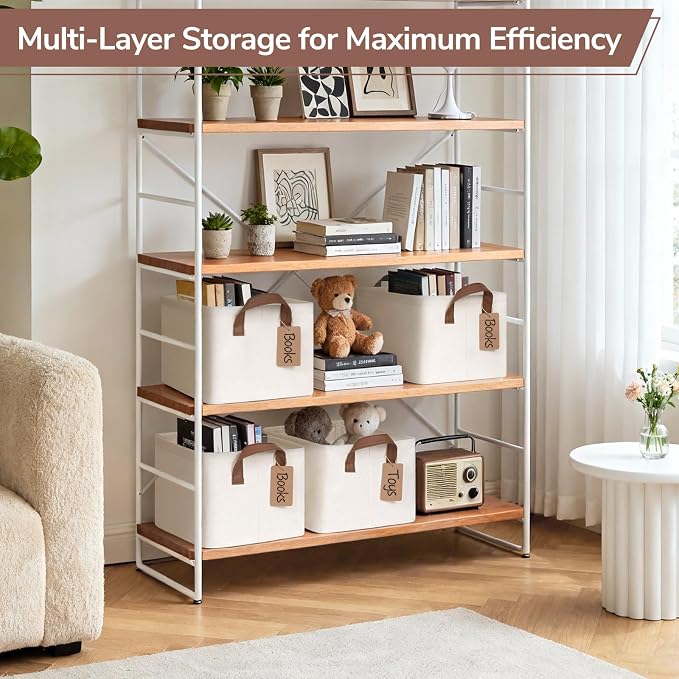 CHICVITA 4 Pack Storage Baskets for Shelves, Collapsible Fabric Closet Baskets for Organizing, Shelf Bins with Metal Frame, Clothes Towel Organizer for Closet, 14.8" x 10.3" x 8.3", Beige - Image 4