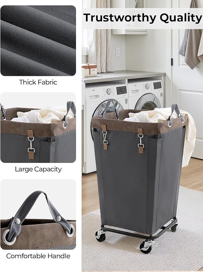 StorageWorks 160L Laundry Basket with Wheels, Large Rolling Hampers for Clothing Organizer, Dirty Clothes Basket for Hotel, Home, Closet, Dorm, Grey - Image 3
