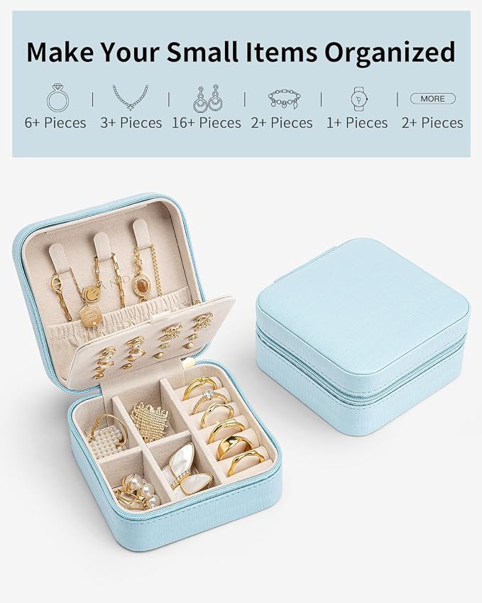 VLANDO Mothers Day Mom Gifts - Travel Jewelry Case, Small Travel Jewelry Organizer Box for Girls Women - Blue - Image 7