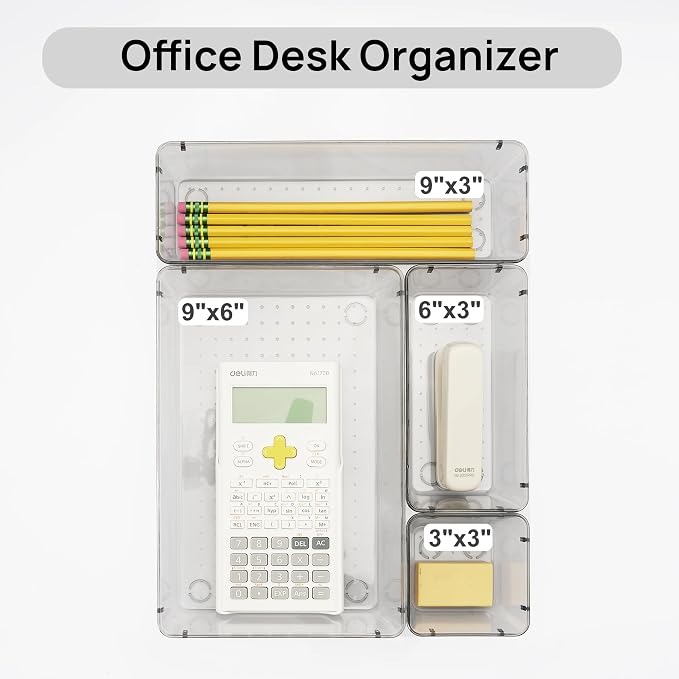 Vtopmart 25 PCS Office Desk Drawer Organizers Set, 4-Size Versatile Plastic Drawer Organizer Trays, Storage Bins for Desk Accessories Office Organizers and Storage, Bathroom, Makeup, Vanity - Image 5