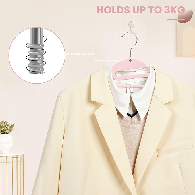 BAGAIL Plastic Hangers 50 Pack with Non-Slip Design,0.2 Inches Thick, 360°Swivel Hook Space Saving Organizer for Bedroom Closet,Shirts,Pants(Pink- S Shaped) - Image 6