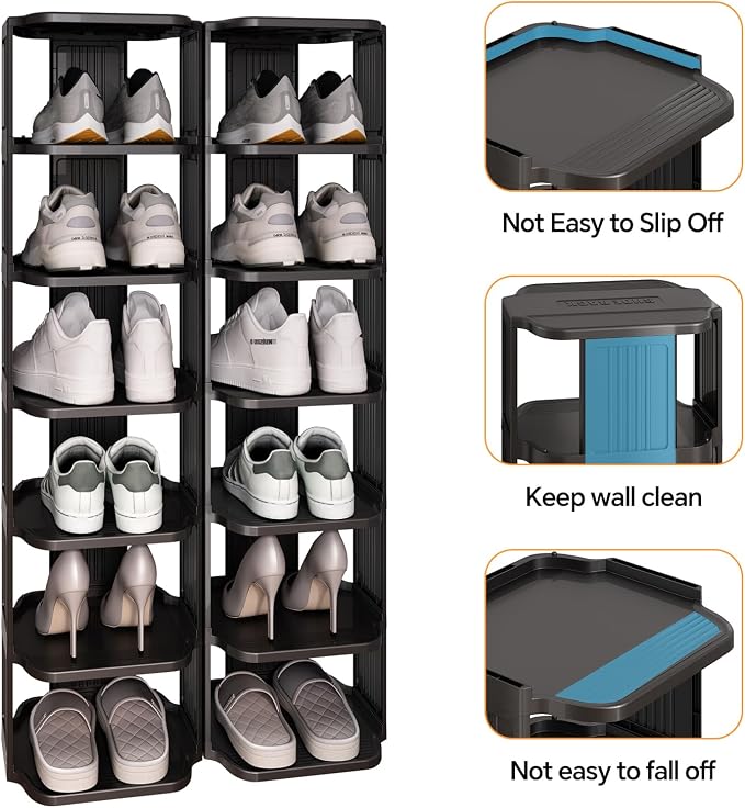 Kitstorack Stackable 16-Tier Shoe Rack for Closet & Entrance - Tall, Narrow, Vertical Shoe Stand - Plastic, Free Standing - Ideal for Small Spaces - Image 8