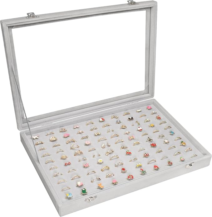 Vicoter Rings Organizer Tray 100 Slot Velvet Ring Earring Storage Box TranSparent Cover Jewelry Store Ring Display Box Jewelry Display Cabinet for Girl Wife Mother by Vicoter