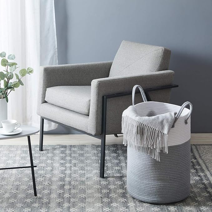Cotton Rope Laundry Hamper by YOUDENOVA, 58L - Woven Collapsible Laundry Basket - Clothes Storage Basket for Blankets, Laundry Room Organizing, Bedroom Storage, Clothes Hamper – Grey - Image 4