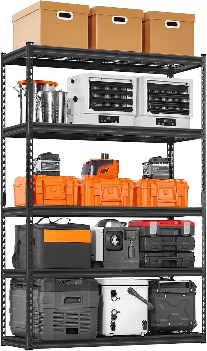VEVOR Storage Shelves, 2500 lbs, 5 Tier Heavy Duty Garage Shelving, 18" D x 48" W x 72" H Adjustable Metal Shelves for Industrial Shelving Unit Utility Shelf, for Kitchen, Warehouse, Basement, Black by VEVOR