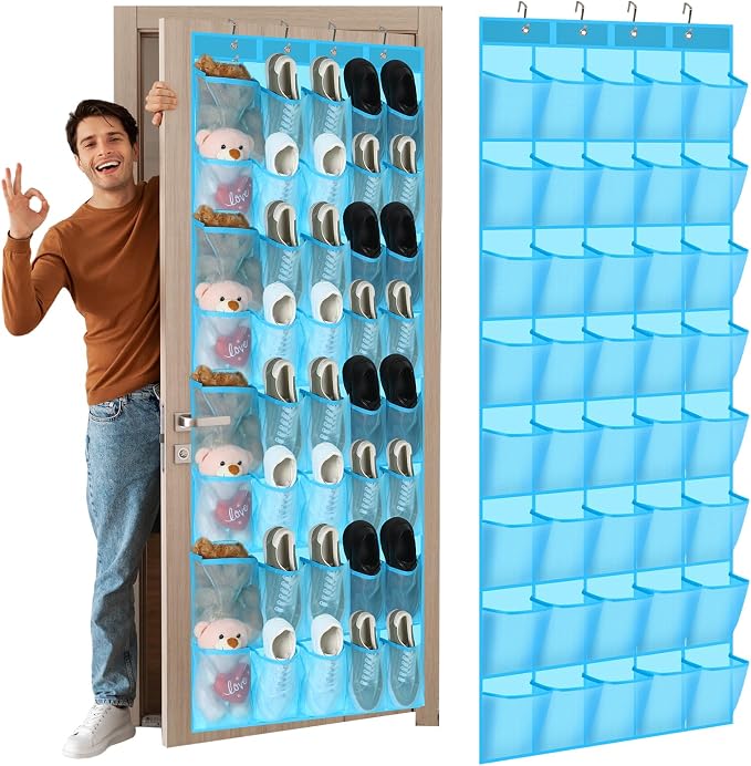 Windyun 40 over the Door Shoe Organizer Large Mesh Pocket Hanging Shoe Rack for Closet Sky Blue Nonslip Behind Door Storage Holder Back to School Organizer for Dorm Room College Classroom Storage by Windyun