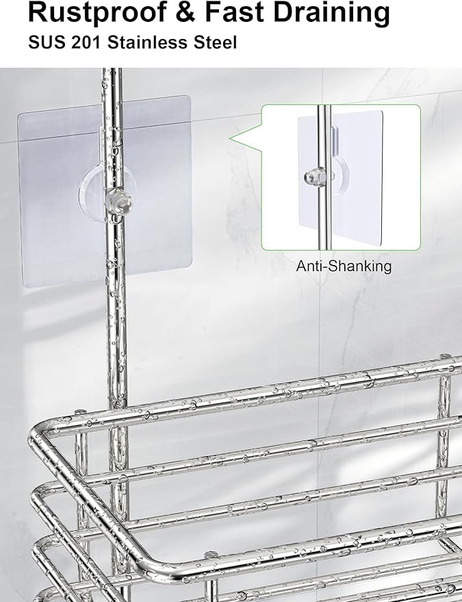 SMARTAKE Hanging Shower Head Caddy, Rustproof Bathroom Shower Shelf Organizer, SUS201 Stainless Steel Over The Storage Rack, for Toilet, Bathroom, Silver - Image 4