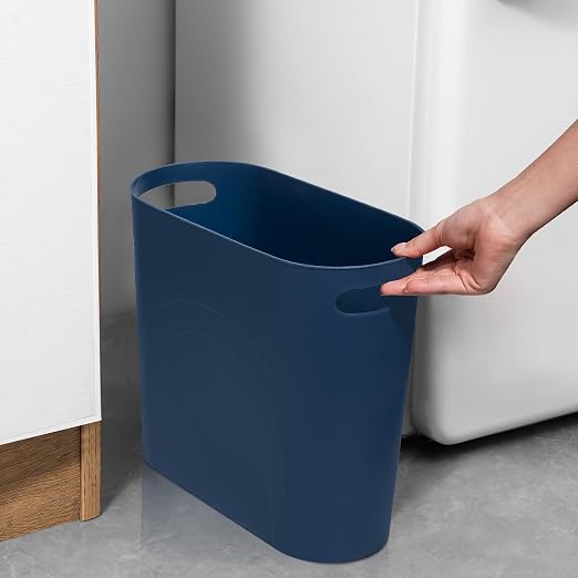 rejomiik Small Trash Can, 3.5 Gallon Slim Garbage Can Plastic Waste Basket with Handles Container Bin for Narrow Spaces Bathroom, Bedroom, Kitchen, Office at Home, 2 Pack Navy - Image 2