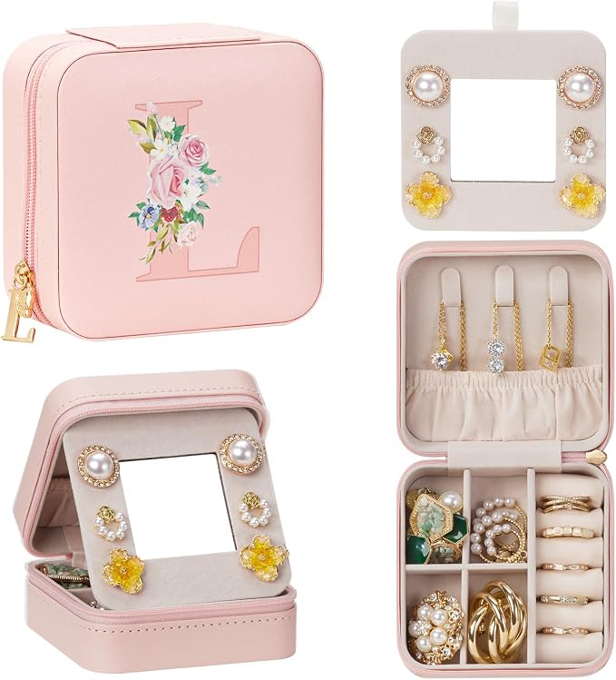 Enthralite Travel Jewelry Box for Girls: Traveling Jewelry Case Gift for Women - Mini Organizer for Necklaces Earrings Pink L by Enthralite