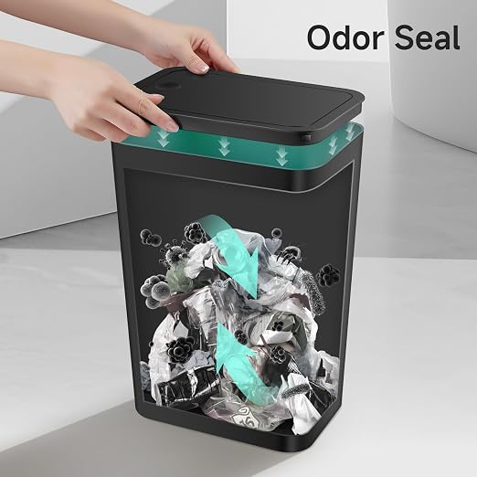 TIPGO Bathroom Trash Can with Lid, 4 Gallon / 15 Liter Small Garbage Can, Press Top Bin, Plastic Wastebasket with Pop-Up Lid for Bedroom, Living Room, Office (Black) - Image 5