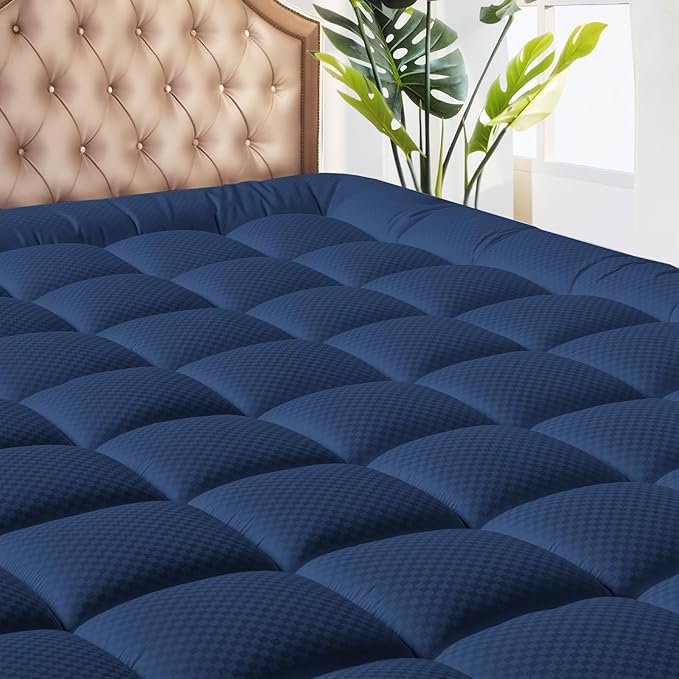 MATBEBY Queen Size Mattress Pad - Cooling Breathable Mattress Topper, Quilted Fitted Mattress Protector, Pillow Top Mattress Cover with 8-21" Deep Pocket, Machine Washable, Navy Blue, 60x80 Inches