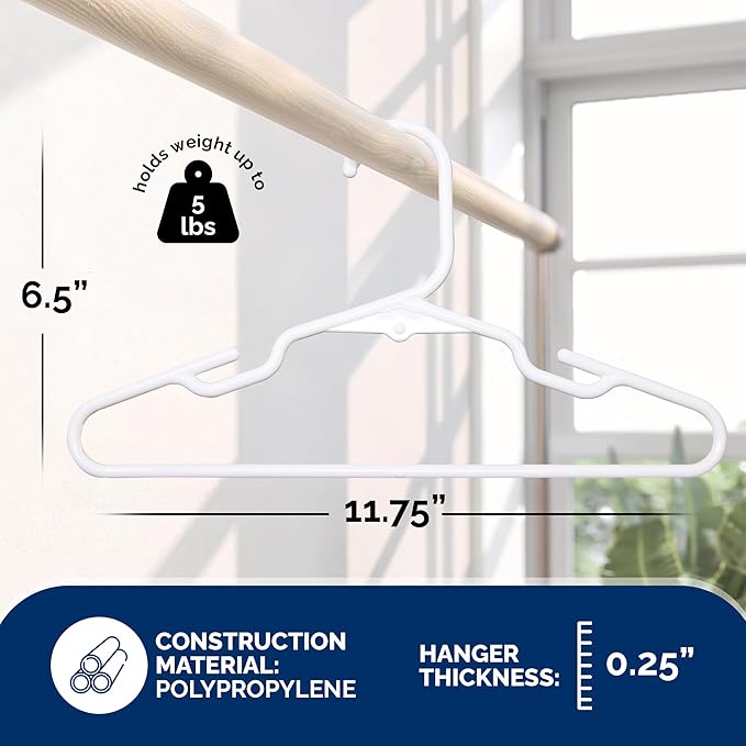 Closetselect Childrens Hangers 30 Pack - 11.75 Inch Plastic Kids Hangers for Closet, Baby Hangers for Children Clothes Sizes 0 to 8, Non-Slip Infant Hangers with Shoulder Grooves, Made in USA | White - Image 3