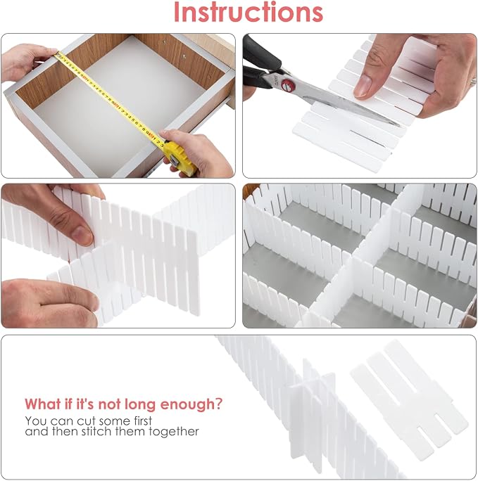 45 Pack Drawer Dividers, Plastic Adjustable Drawer Storage Organizer for Tidying Clutter Socks, Underwear, Makeup, Kitchen, Dresser White - Image 3