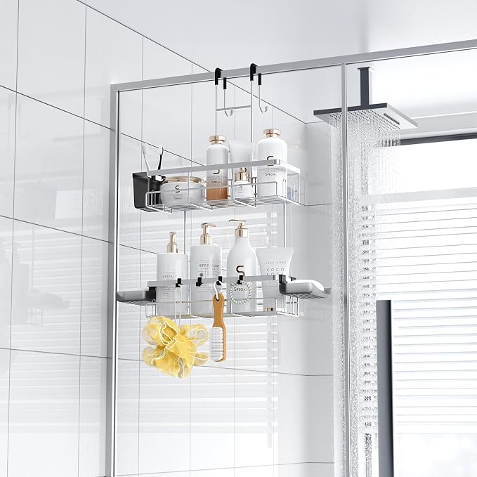 Aitatty Over the Door Hanging Shower Caddy: Rustproof Hanging Organizer over the Door - No Drilling Bathroom Rack for Inside Shower Chrome - Image 6