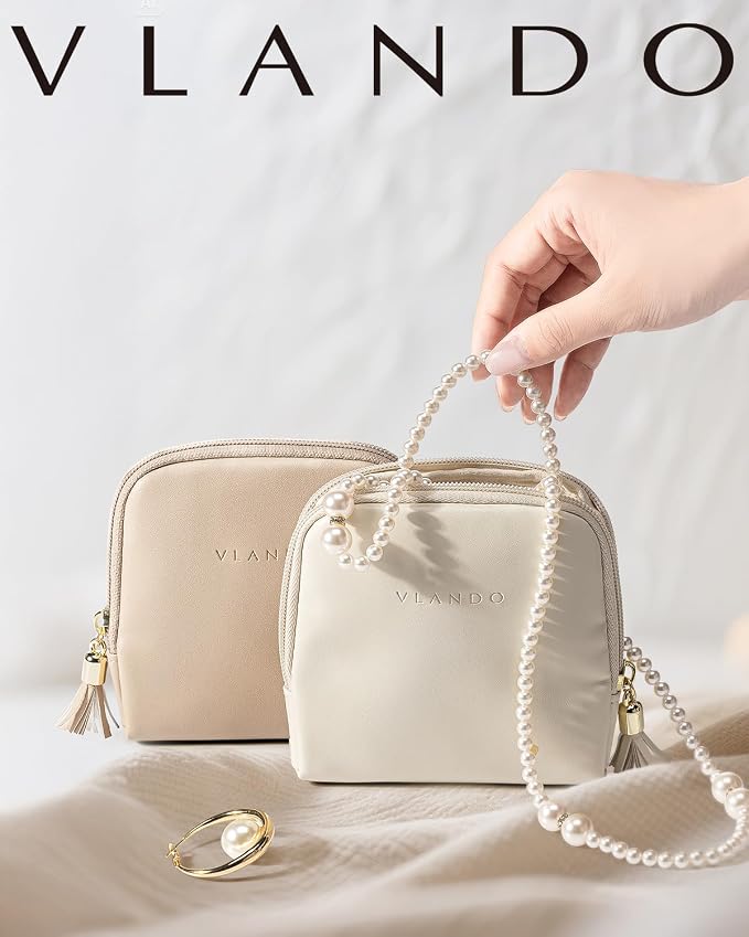 VLANDO Small Travel Jewelry Case,Mothers Day Gifts,Jewelry Pouch Bags with Zipper,Velvet Jewelry Organizer Storage Bag for Bracelet Rings Earring-Cream White - Image 9