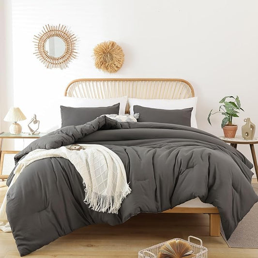 ROSGONIA Alaskan King Comforter 136x120, Charcoal Gray,1 Extra Large King Size Comforter Oversized & 2 Pillowcases, Lightweight Warm Bedding Set Quilt