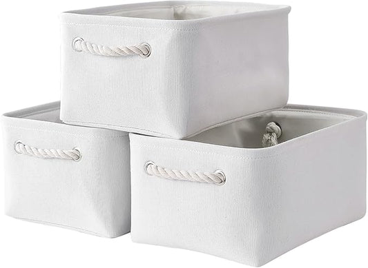TheWarmHome Storage Bins for Shelves - Medium 3Pack 13.8L*9.8W*6.7H inch Fabric Storage Cubes Canves Storage Basket for Organizing Toys Baby Clothes Gift Dog (White) by TheWarmHome