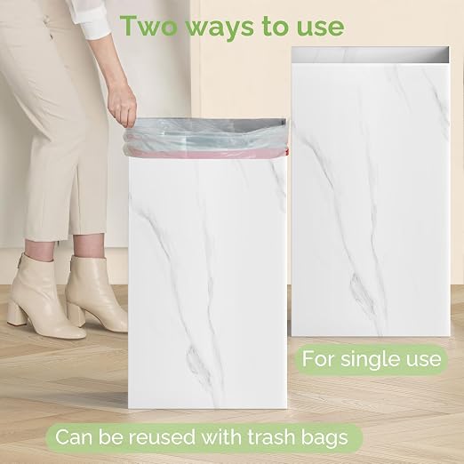 Magicheap 4 Pack Extra Large Disposable Trash Cans, Reusable Portable Garbage Can, 13 Gallon (21.6" H x 13.5" W x 10" D), Extra Thick Recycled Cardboard Portable Garbage Can and Recycling Bins,Marble - Image 5