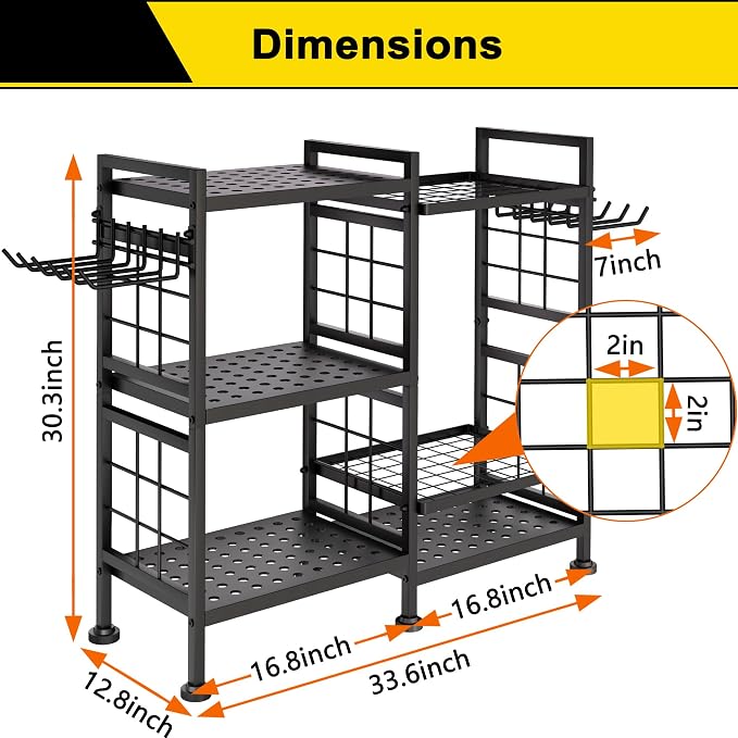 GIOTORENT 6 Tier Garden Tool Organizer, Garage Storage and Organization, Metal Yard Tools Storage Rack, Heavy Duty Garden Tool Organizer for Garage, Yard, Patio, Shed, Indoors and Outdoors, Black - Image 3