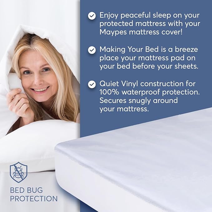 Waterproof Vinyl Mattress Protector – 39" x 75" x 12" Inch. Twin Bed Size Waterproof Bed Topper Elastic Fitting Heavy Duty 100% Waterproof Luxury Comfort – Mattress Protectors by Maypes