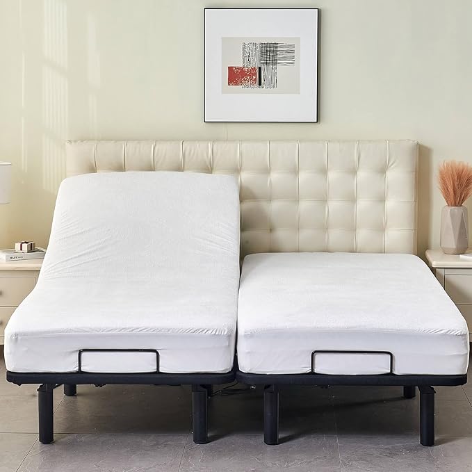 Waterproof Split Queen Mattress Protector for Adjustable Bed (2PCs) 30x80 Soft Bamboo Viscose Terry Surface Fitted Matress Cover