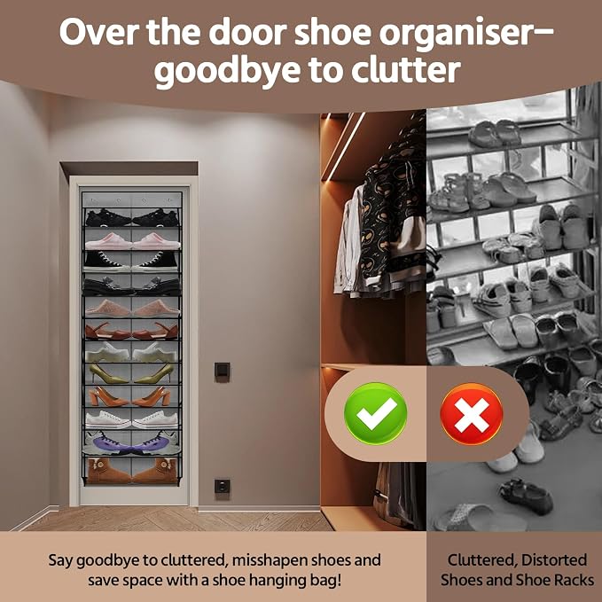 PAULONE 12 Pocket Over the Door Shoe Organizer,Reusable Breathable Large Mesh Bag Men's & Women's Sneaker Organizer,Shoe Organizer for Kids,Hanging Shoe Storage Hanging Bag (Grey) - Image 7