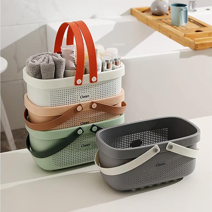 JiatuA Plastic Storage Basket with Handle Portable Shower Caddy Tote Organizer Basket Bin for Bathroom Kitchen Dorm Room Bedroom, Gray - Image 2