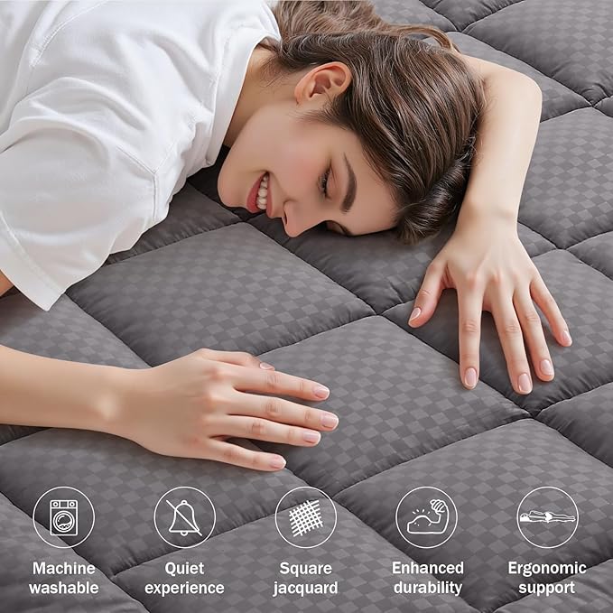 OLANLY Full Quilted Fitted Mattress Pad, Elastic Fitted Mattress Topper, Cooling Soft Mattress Cover Stretches up to 21 Inches Deep, Machine Washable Mattress Protector (54x75 inch, Dark Grey)