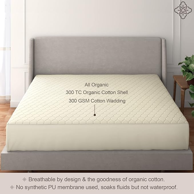 Bioweaves 100% Organic Cotton Mattress Pad Cover, GOTS Certified Cooling Quilted Fitted Mattress Topper & Protector with Soft Cotton Wadding - 20 Inch Deep Pocket, Full