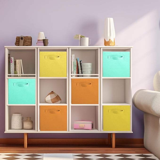 ShellKingdom Storage Bins, Foldable Fabric Storage Cubes and Cloth Storage Organizer Drawer for Closet and Toys Storage, 6 Pack (Mint Green+Orange+Yellow) - Image 3