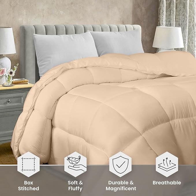 Utopia Bedding Twin Comforter Duvet Insert, Quilted Beige Comforter with Corner Tabs, Box Stitched Down Alternative Comforters Twin Size 64 x 88 inches