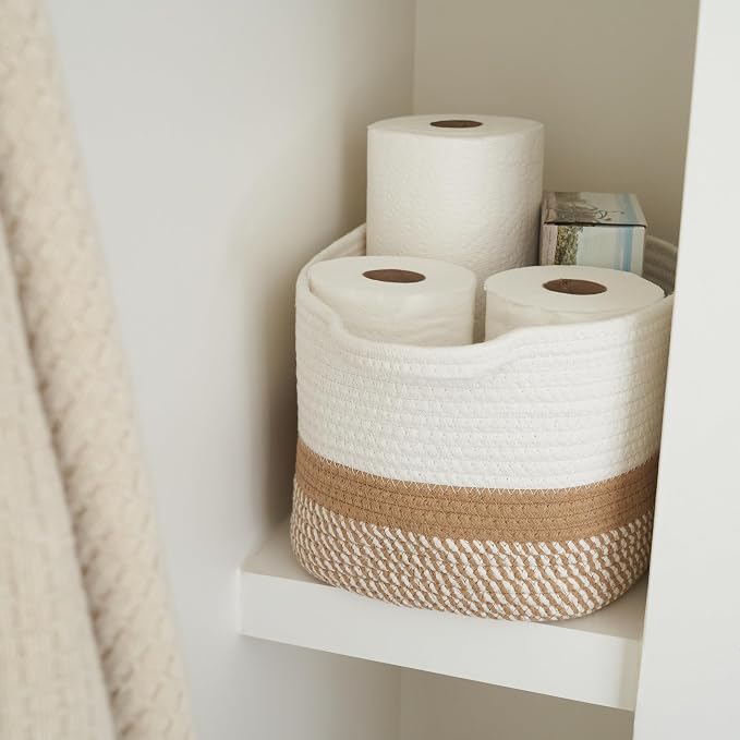 Stylish Cotton Rope Storage Basket For Dog Toys, Magazines or Books - The Perfect Woven Bin with Handles For Everyday Organization Reduces Clutter in Your Rooms - A Decorative Gift & Storage Box - Image 5