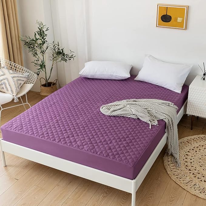 vctops Quilted Fitted Sheet Waterproof Mattress Protector Pad Ultra Soft Elastic Fitted Deep Pocket Bed Cover (Purple, Full)