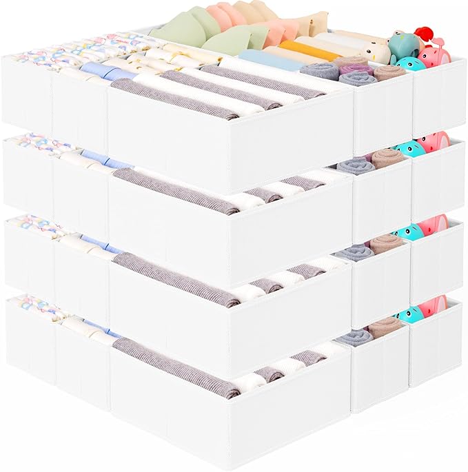 Criusia 26 Pack Drawer Organizer for Clothes, Foldable Dresser Dividers with 3 Sizes, Fabric Storage Bins – White by Criusia