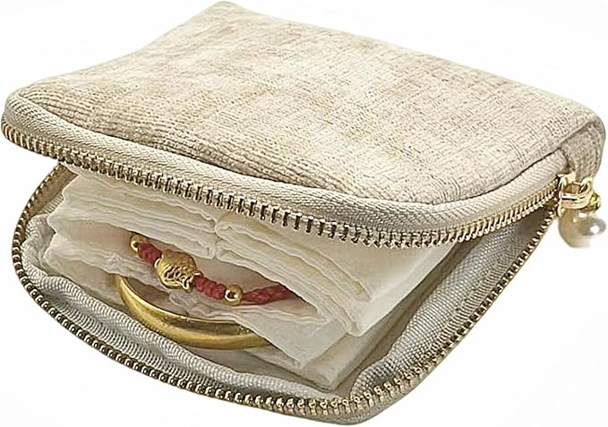 Small Travel Jewelry Case - Jewelry Travel Organizer Bag with Tassel Zipper for Bracelets, Necklaces, Bangles, Jewelry Organizer Storage Bag Gift for Women Girls - LJB002-Beige - Image 3