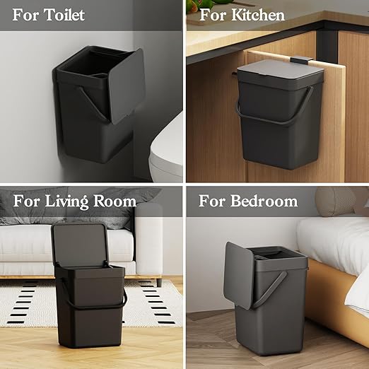 LALASTAR Countertop Compost Bin, Hanging Small Trash Can with Lid Under Sink for Kitchen, Food Waste Bin for Countertop, Mountable Garbage Can for Bathroom, RV, 5L/1.3 Gal,Sliding Lid, Black - Image 6