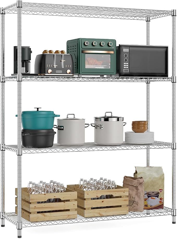 M MZG 5-Shelf Storage Shelves,Wire Shelving Heavy Duty Metal Storage Shelving Unit Adjustable Garage Shelving Rack Pantry Kitchen (Chrome, 4 Tier,15.8" D x 45.3" W x 59.4" H) by MEIGAOPLASTICANDMETALHKCOLIMITED