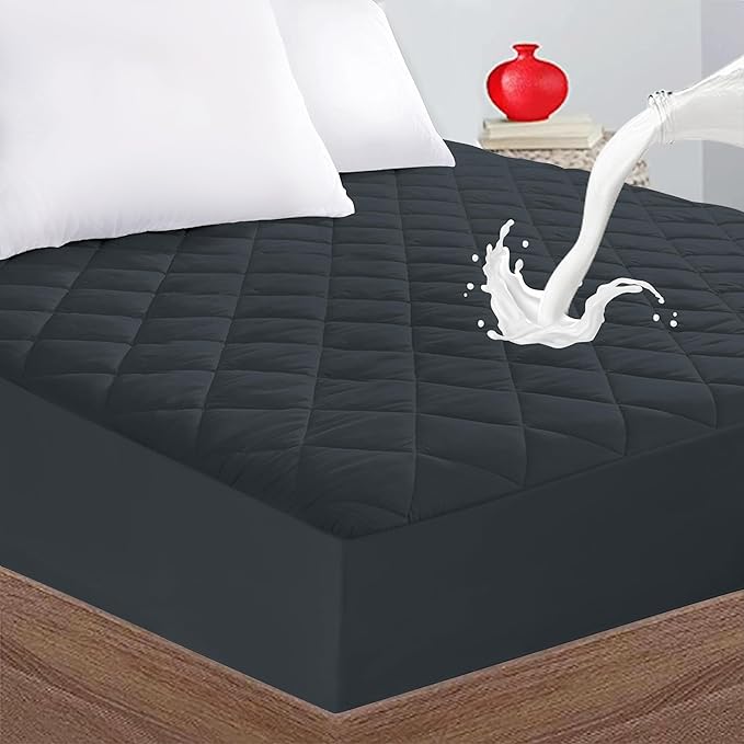 Quilted Fitted Cal King Mattress Pad Cover, Waterproof Mattress Protector, Deep Pocket Elastic Fits Up to 21'', Breathable Soft Alternative Filling Mattress Pad