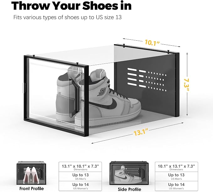 SEE SPRING XX-Large Shoe Storage Box Fit Size 14, Clear Plastic Stackable Shoe Organizer for Closet, Space Saving Sneaker Shoe Rack Containers Bins Holders for Entryway, Under Bed, 12 Pack Black - Image 5