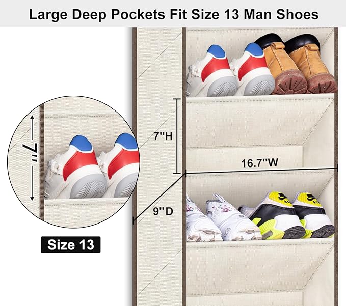SLEEPING LAMB Shoe Rack for Door, Kids Door Shoe Organizer for Closet hanger, Narrow Hanging Sneaker Storage with Large Deep Pockets for Toddler, Girl, Baby Room Decor, Beige - Image 3