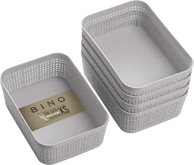BINO | Woven Plastic Basket | XS (Natural Grey), 5-Pack | THE JUTE COLLECTION | Home Organization, Space - Saving Storage, Stylish Design | Jute Basket | Plastic Storage Basket by BINO