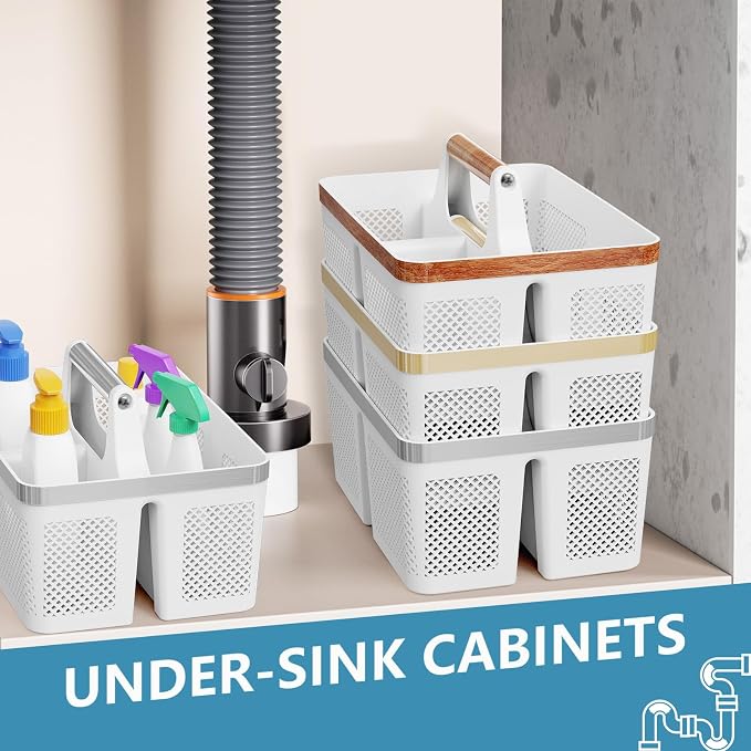 BYUNER 2Pack Shower Caddy Dorm: Portable Bathroom Caddy Organizer with Handle and Holes, Plastic Cleaning Caddy, Hard Shower Basket Storage Tote for Toiletry, College Dorm Room Essentials White/Silver - Image 6