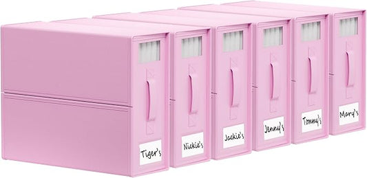 SheetCube Bed Sheet Organizers and Storage 6 Pack, Foldable Linen Closet Organizer with Window and Label, Bedding Folder Storage Box Container for Blanket, Duvet Cover Set, Bed Sheet Set - Pink by SUOCO