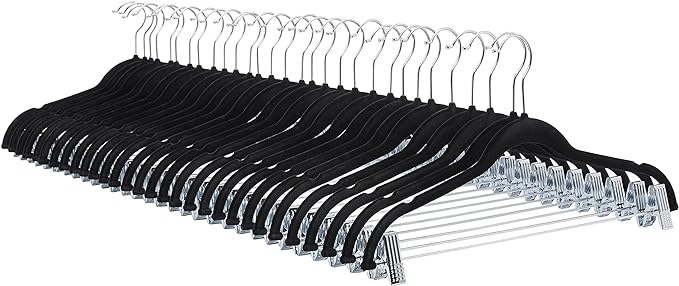 Amazon Basics Velvet Non-Slip Skirt Clothes Hangers with Clips, 360 Degree Rotatable Hook, Organize Pants and Skirts, Black/Silver, 24-Pack by AmazonBasics