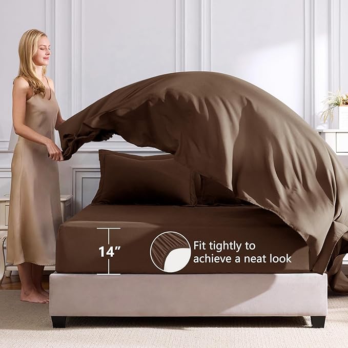 CozyLux Queen Comforter Set Brown - Bed in a Bag Queen Size 7 Pieces, Luxury Soft Bed Set for All Seasons, Bedding Set with Down Alternative Comforter, Sheets, Pillowcases & Shams