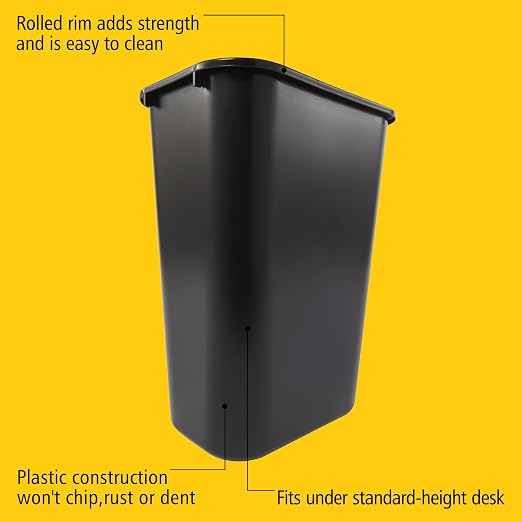 Rubbermaid Commercial Wastebasket Trash Container, 41QT/10.25 GAL, Plastic, Black, Stackable Trash Can for Bedroom/Bathroom/Office, Fits Under Desk/Sink/Cabinet - Image 4
