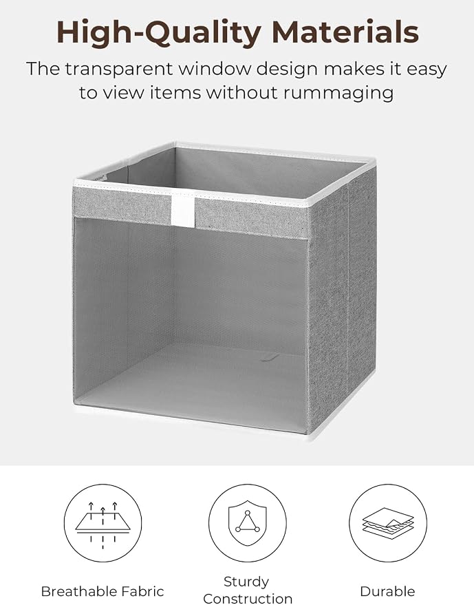StorageWorks 13x13 Storage Cubes, Closet Storage Bins with Clear Window, Large Fabric Organizer for Clothes, Collapsible Storage Baskets with Handles, Gray, 3-Pack - Image 3