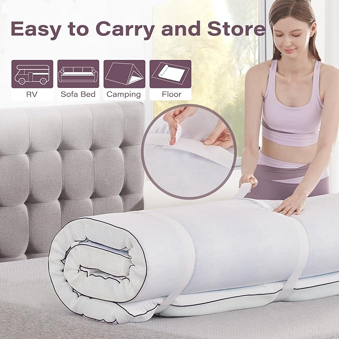 3 Inch Memory Foam Mattress Topper Queen Size with Removable Soft Cover Ventilated Breathable Cooling Mattress Pad Portable Bed Topper for Back Pain, CertiPUR-US Certified