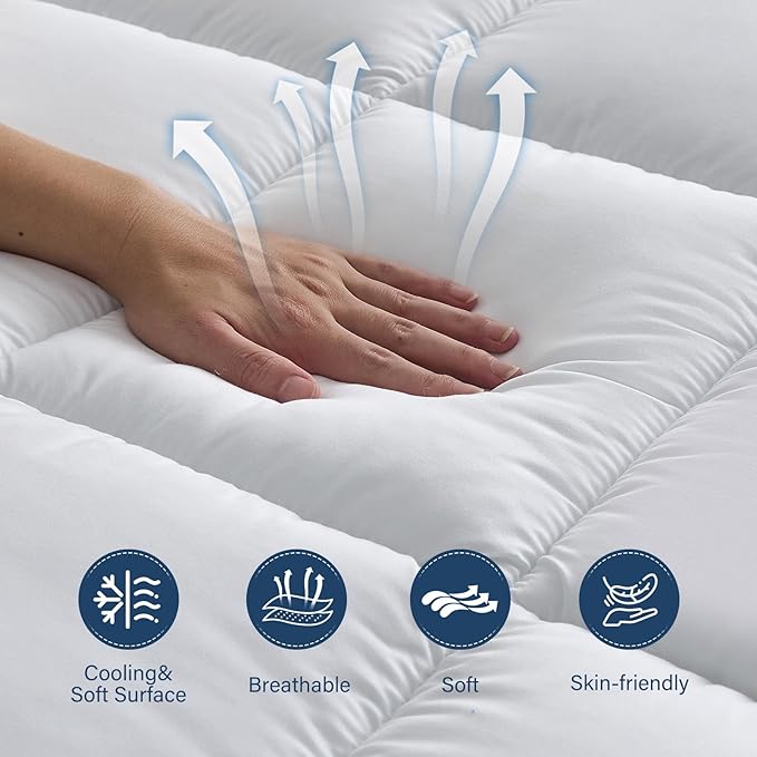 4 lnch Dual Layer Mattress Topper Twin Size, 2 Inch Cooling Gel Memory Foam and 2 Inch Soft Pillow Top Mattress Pad Cover for Back Pain, with Elastic Deep Pocket