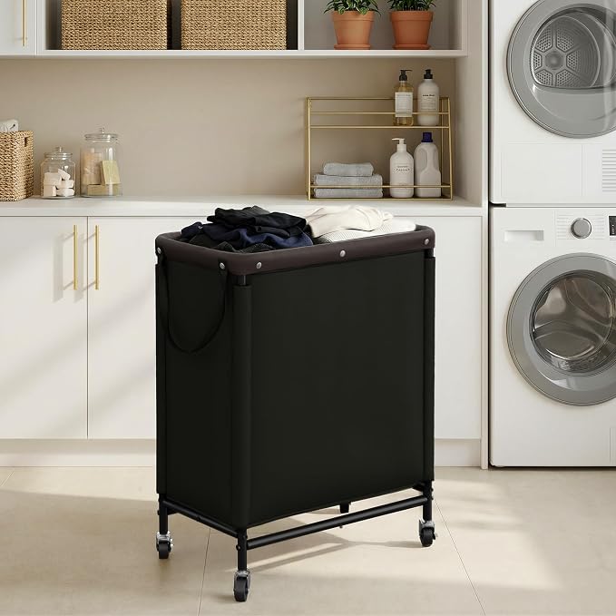 StorageWorks 2 Section Laundry Hamper, Rolling Laundry Cart with Wheels and Handles, Laundry Room Double Sorter for Organizer and Storage, 26.4 Gal(100L), Black - Image 6